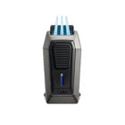 COLIBRI - Gotham (Quantum) Αναπτήρας Πούρου Τριπλός Jet με V-CUT Gunmetal ανοιχτός και αναμμένος