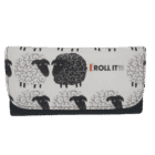 Sheep White PU Leather Tobacco Pouch (3270), μαύρη δερμάτινη θήκη καπνού, με φερμουάρ και σχέδια προβάτων