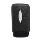 Black Leather Case With Metallic Cigar Cutter for 3 Cigars Ring 50 (4054), μαύρη δερμάτινη πουροθήκη για 3 πούρα, μαζί με πουροκόφτη