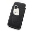 Black Leather Case With Metallic Cigar Cutter for 3 Cigars Ring 50 (4054), μαύρη δερμάτινη πουροθήκη για 3 πούρα, μαζί με πουροκόφτη