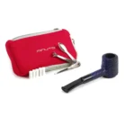 πίπα καπνού savinelli minuto rusticated μπλε, ξύλινη, ρουστίκ, μαζί με κόκκινη θήκη με φερμουάρ, μεταλλικό πολυεργαλείο καθαρισμού πίπας, και φίλτρα για πίπα