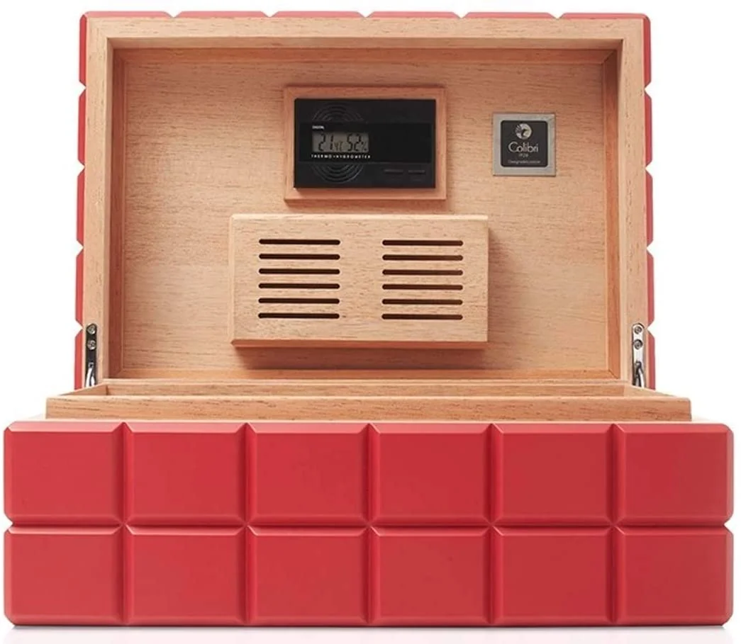 ξύλινο humidor υγραντήρας πούρων, ανοιχτό καπάκι, κόκκινο χρώμα