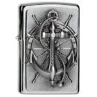 Nautical Emblem Αναπτήρας (GR4025) μεταλλικός ασημένιος με χαραγμένο έμβλημα με άγκυρα καραβιού και τιμόνι πλοίου