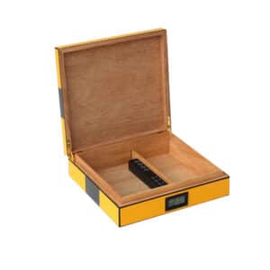 Ξύλινος Υγραντήρας / Κίτρινος - Carbon Fiber Look για 25 Πούρα με ανοιχτό καπάκι