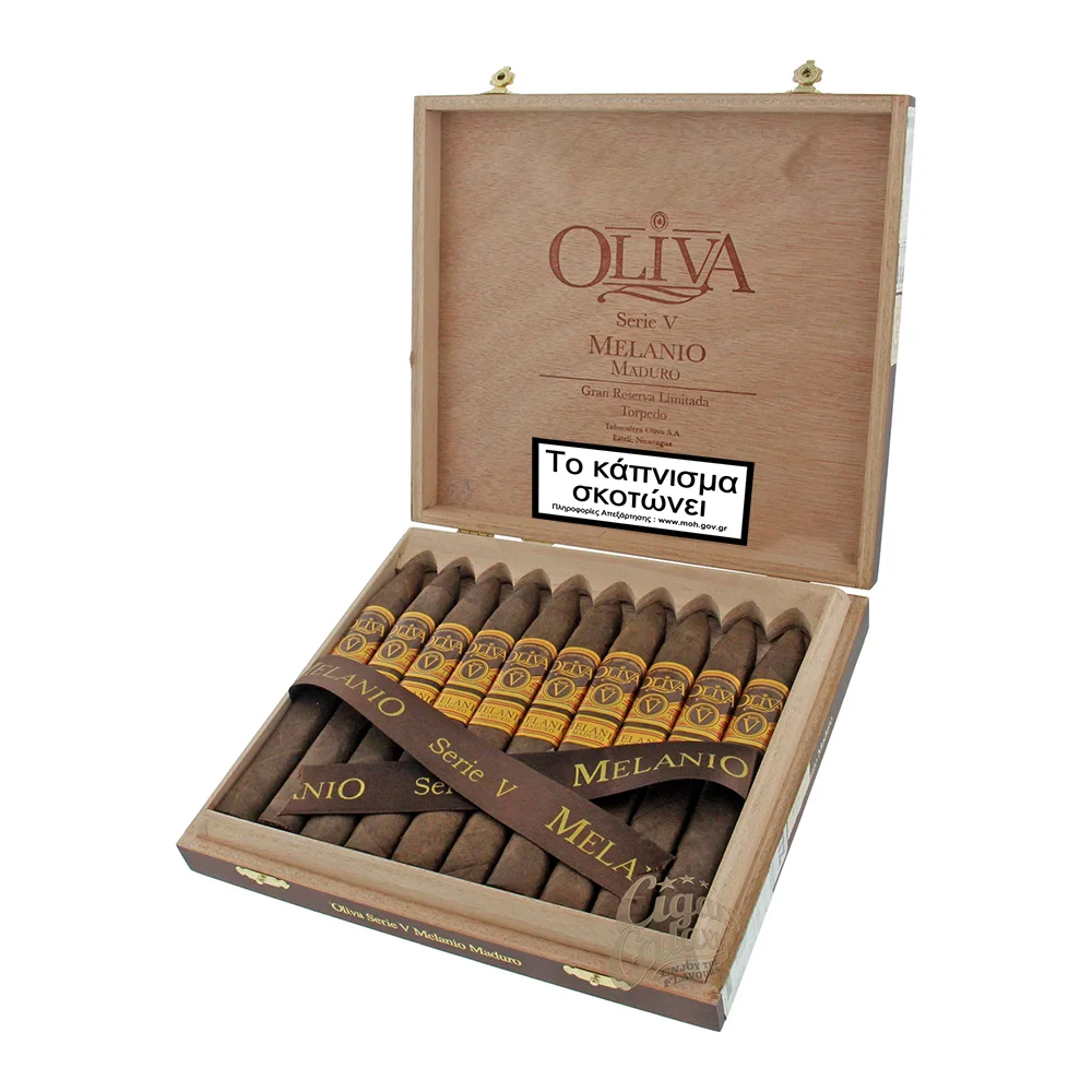 To Serie V Melanio Maduro Torpedo, είναι φτιαγμένο από ένα μείγμα καπνών Νικαράγουας που καλλιεργούνται στην περιοχή Jalapa και είναι τυλιγμένο σε ένα μεξικάνικο maduro από την κοιλάδα του San Andres.