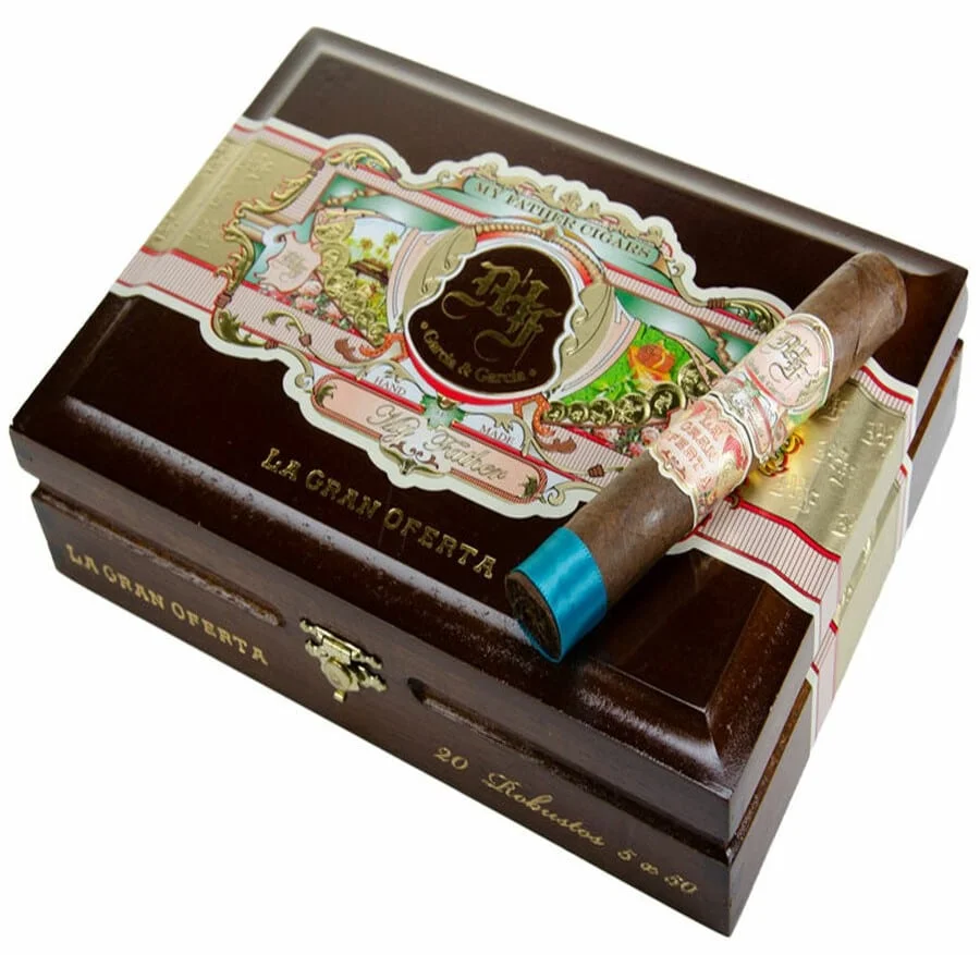 La Gran Oferta Robusto πούρο ρομπούστο Νικαράγουας μήκος 127 χιλιοστά διάμετρος 50 χιλιοστά πάνω στο κλειστό ξύλινο καφέ κουτί του