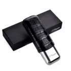 Dandy Black μαύρη Δερμάτινη Θήκη για 2 Πούρα μεταλλική ασημένια μαζί με το μαύρο κουτί της
