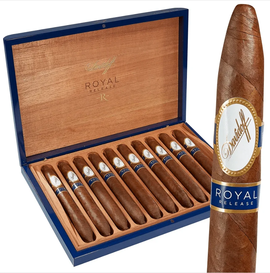 Royal Release Salomones πούρο Δομινικανής Δημοκρατίας μήκος 210 χιλιοστά διάμετρος 54 χιλιοστά ξύλινο μπλε κουτί πούρων με πούρα μέσα