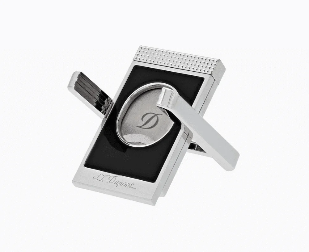 s.t. dupont Black Chrome Πουροκόπτης κόφτης πούρου Black Chrome Πουροκόφτης με Βάση Πούρου χρώμα chrome-μαύρο