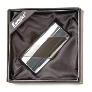 Chrome & Gunmetal Metallic Jet Flame Αναπτήρας αντιανεμικός επαναγεμιζόμενος βουτανίου μέσα στο κουτί του