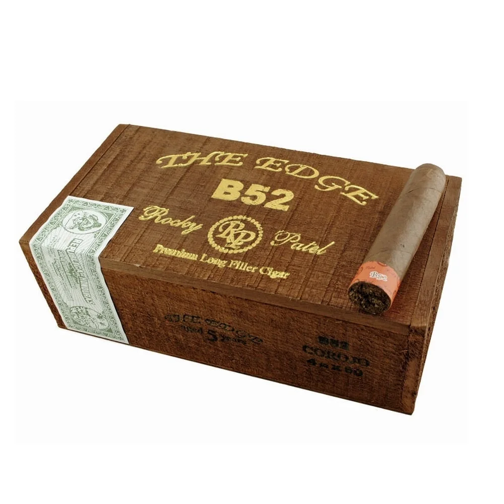 The Edge B52 Corojo πούρο Νικαράγουας ξύλινο κουτί πούρων με ένα πούρο επάνω