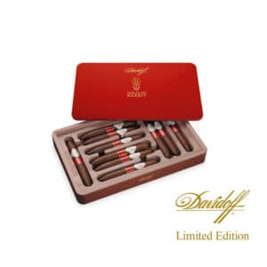 κουτί πούρων κόκκινο μεταλλικό davidoff limited edition με εσωτερική ξύλινη επένδυση γεμάτο με πούρα
