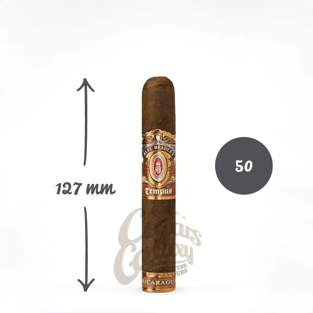 alec bradley tempus nicaragua robusto πούρο πούρο σκούρου χρώματος με χρυσό δαχτυλίδι στην άκρη του με μήκος 127 mm και δαχτυλίδι 50