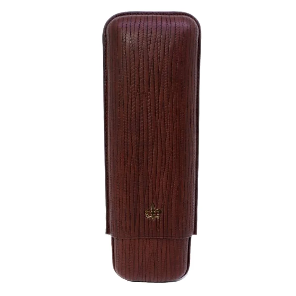 habanos_fleurdelis_cigarcase_1 θήκη πούρου καφέ δερμάτινη με ανάγλυφο φινίρισμα ανοιγμένη