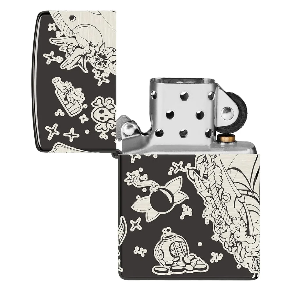 Zippo αναπτήρας tattoo theme σχέδιο άσπρο μαύρο χρώμα