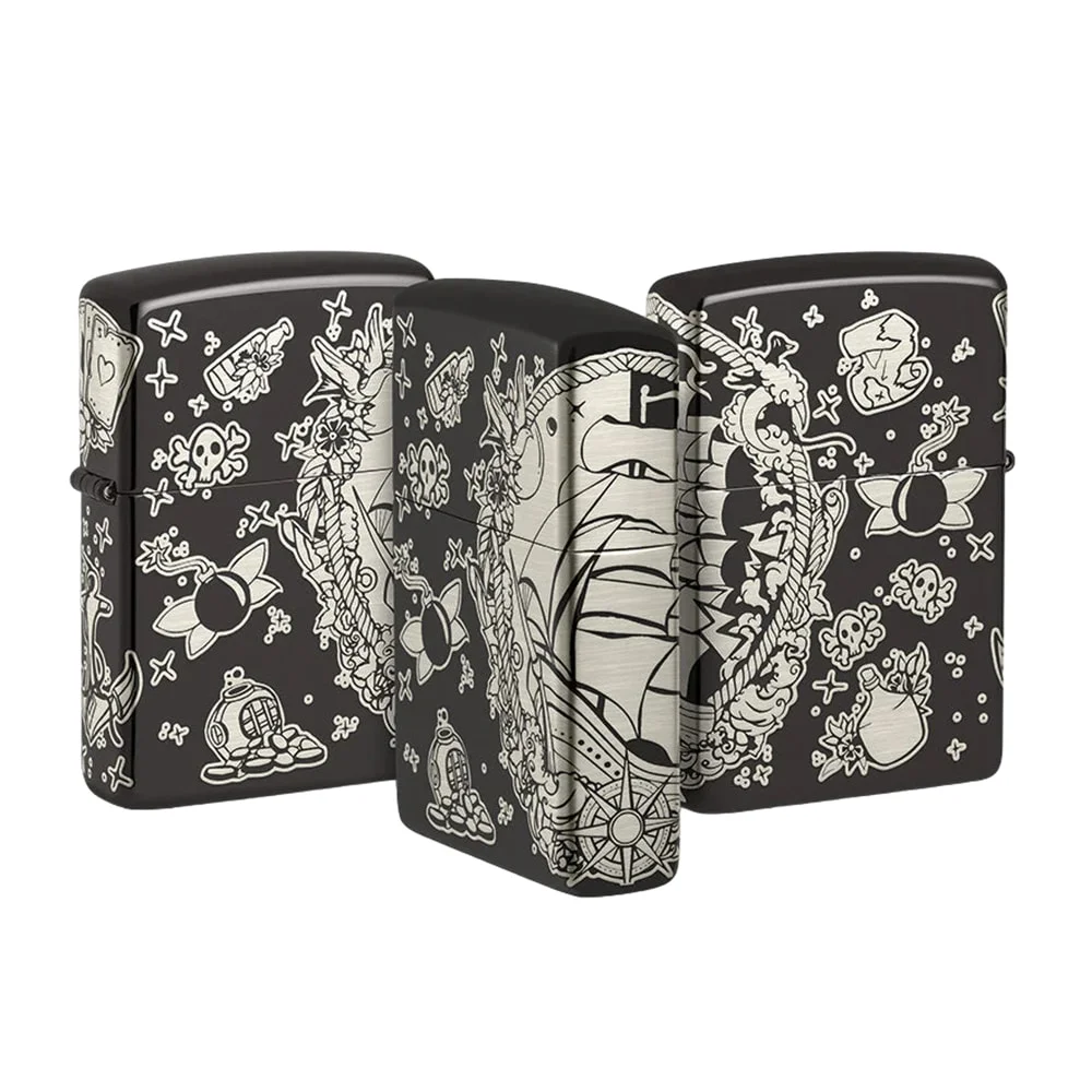 Zippo αναπτήρας tattoo theme σχέδιο άσπρο μαύρο χρώμα