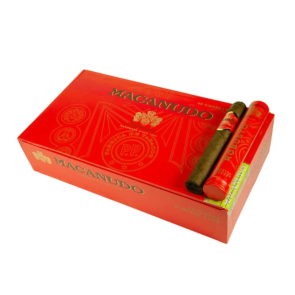 Macanudo - Inspirado Orange Robusto πούρο, πάνω σε κόκκινο κουτί πούρων