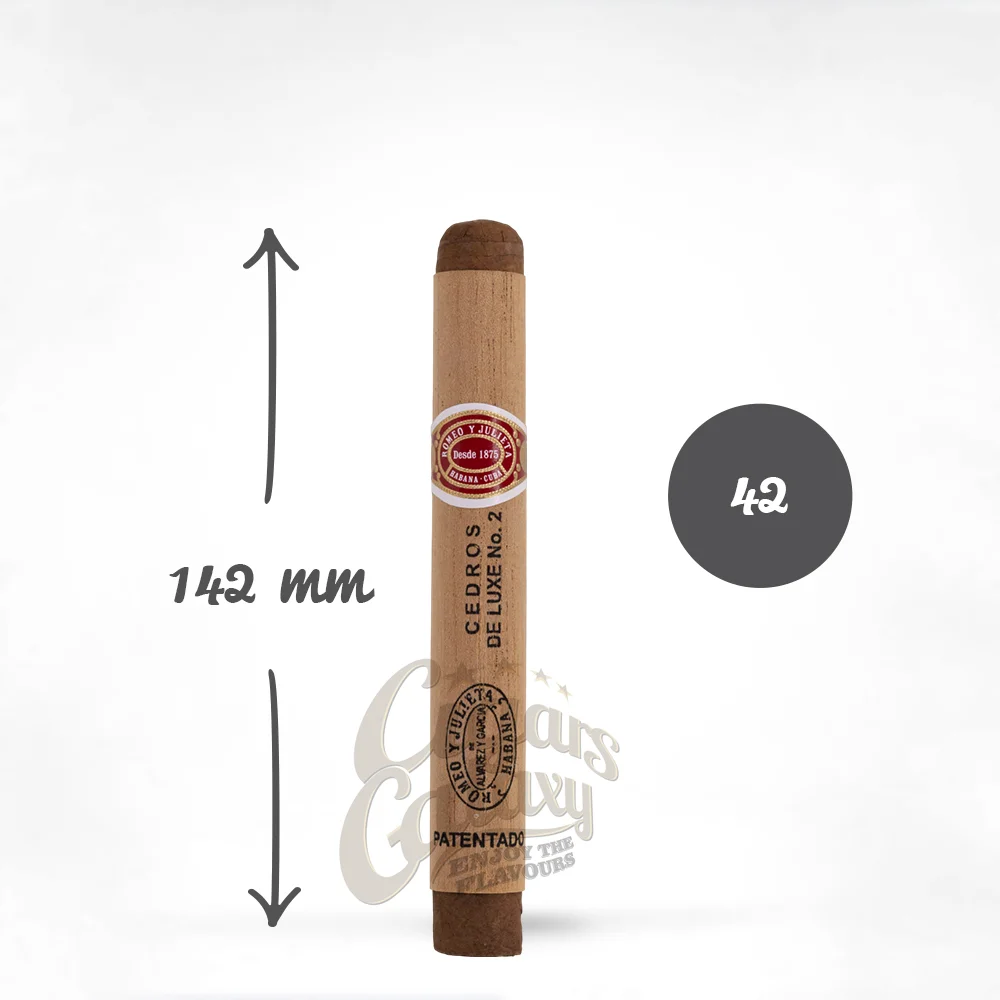 romeo-y-julieta-cedros-de-luxe-no2_1 Απαλό και αρωματικό πούρο Corona από τη Romeo y Julieta, με νότες λουλουδιών και βοτάνων. Ιδανικό για καθημερινή απόλαυση και αρχάριους καπνιστές.