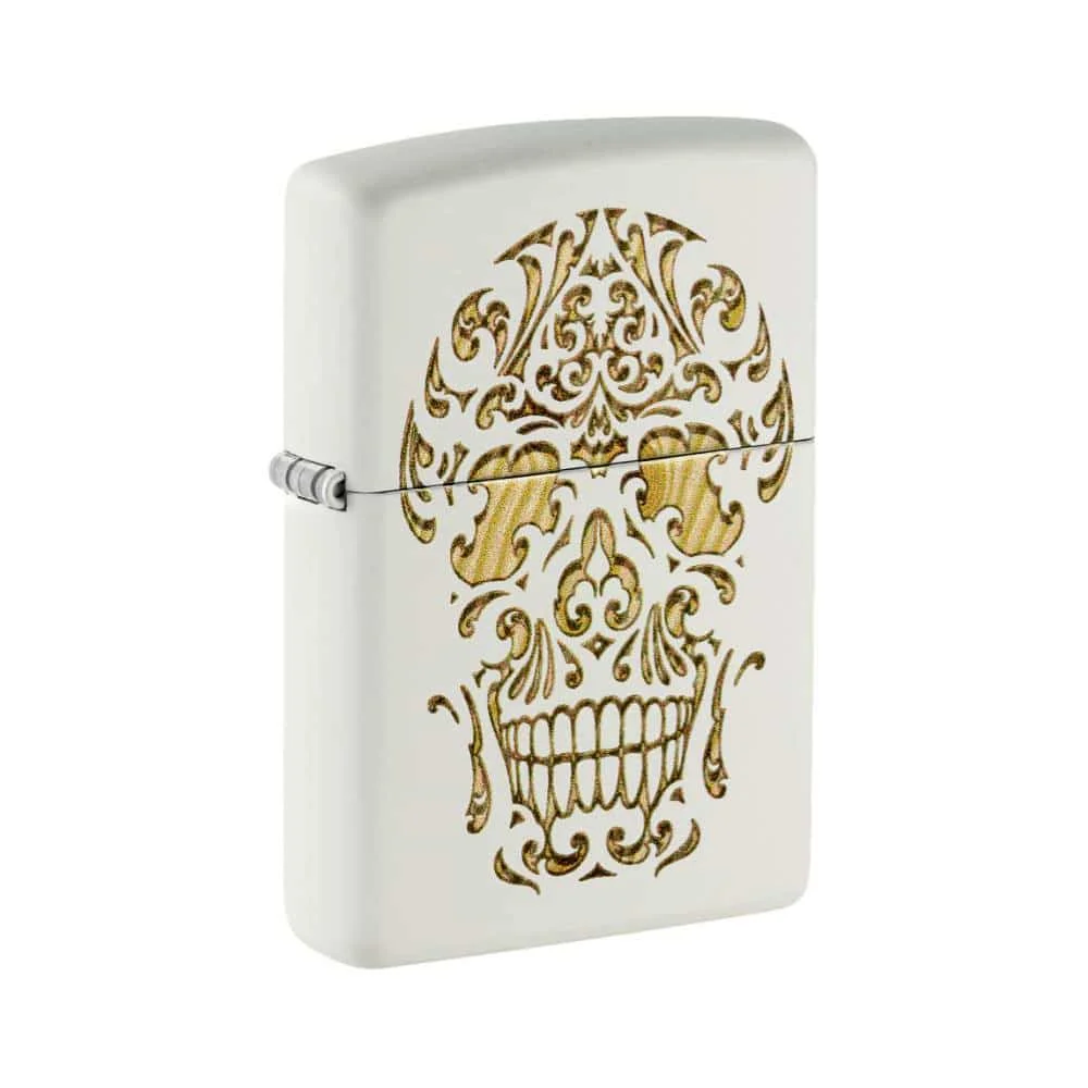 zippo_sugar_skull_48710 ZIPPO - Sugar Skull Αναπτήρας (48710), λευκός με χρυσό σχέδιο κρανίου