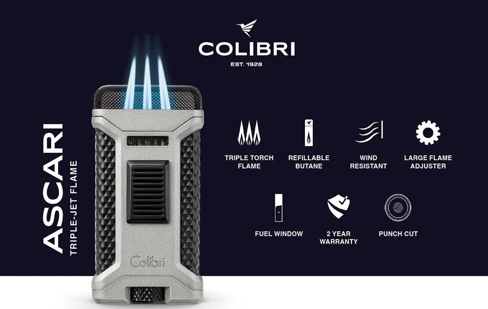 COLIBRI - Αναπτήρας Ascari Triple Jet Punch Charcoal (LI250T3), γκρι, αντιανεμικός