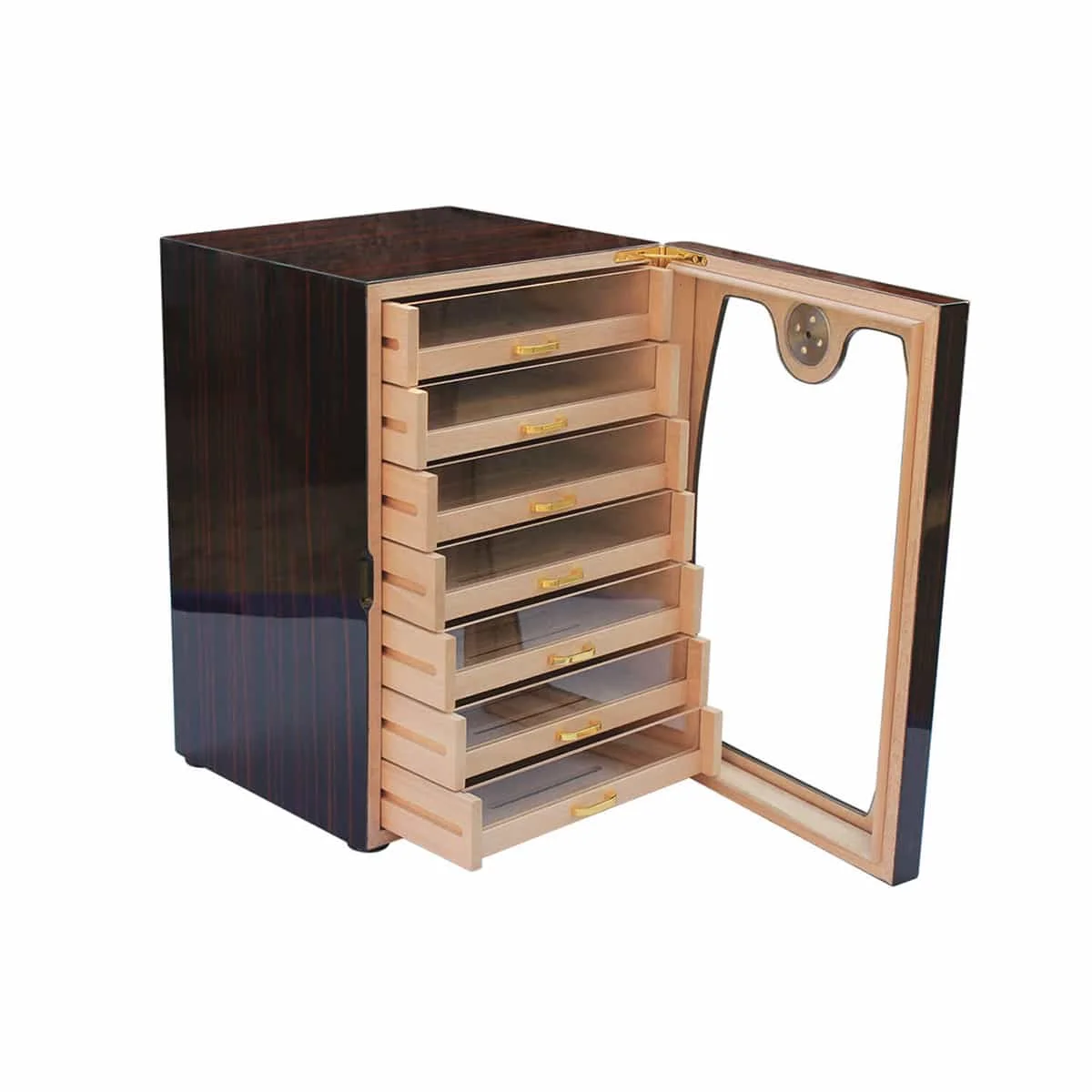 Ξύλινος Υγραντήρας / Humidor Καφέ για 120 πούρα με 7 συρτάρια (1724), με τζάμι