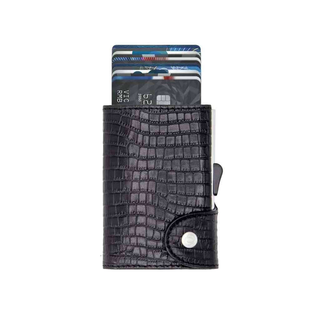 C-SECURE - Δερμάτινο Πορτοφόλι Croco Black με Προστασία RFID (WCH001)