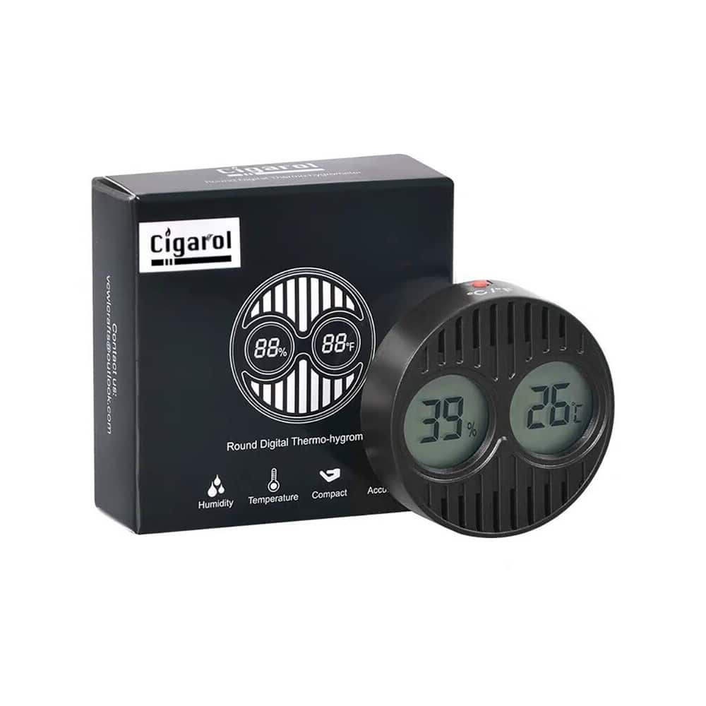 Στρογγυλό Ψηφιακό Υγρόμετρο-Θερμόμετρο (024-D), μαύρο πλαστικό, με δύο οθόνες