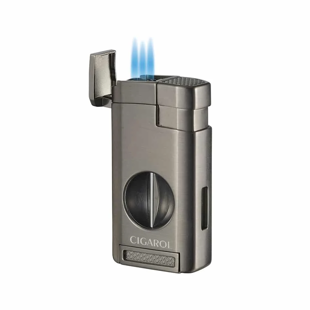 CIGAROL – Τριπλός Jet Αναπτήρας Gunmetal με Κόφτη V-Cut (310090)