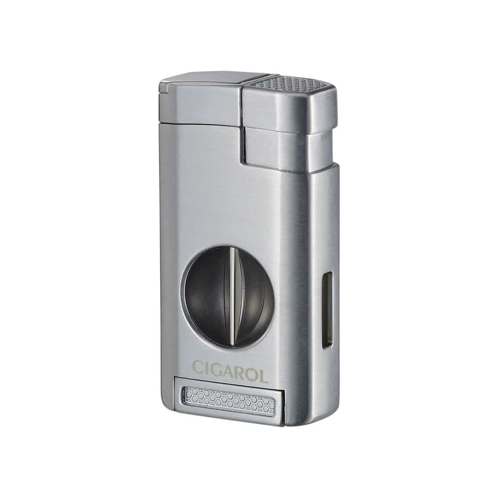 cigarol_310091_1 CIGAROL – Τριπλός Jet Αναπτήρας Ασημί με Κόφτη V-Cut (310091)