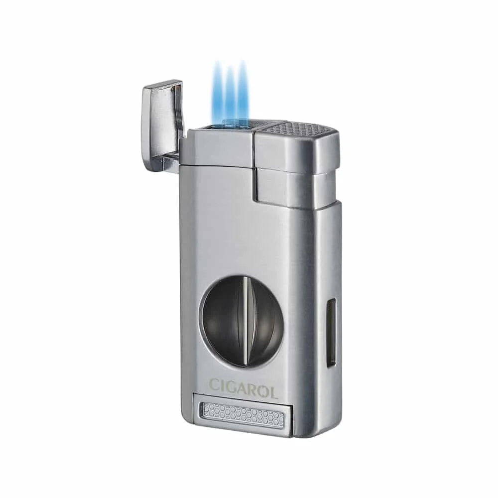 CIGAROL – Τριπλός Jet Αναπτήρας Ασημί με Κόφτη V-Cut (310091)