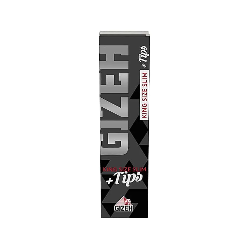 gizeh king size slim black GIZEH - Χαρτάκια για Στριφτό KING SIZE Black Slim Extra Fine + Tips 34τμχ
