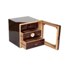 Ξύλινος Humidor / Υγραντήρας Καφέ για 60 πούρα με 3 συρτάρια (0128-D), με τζάμι