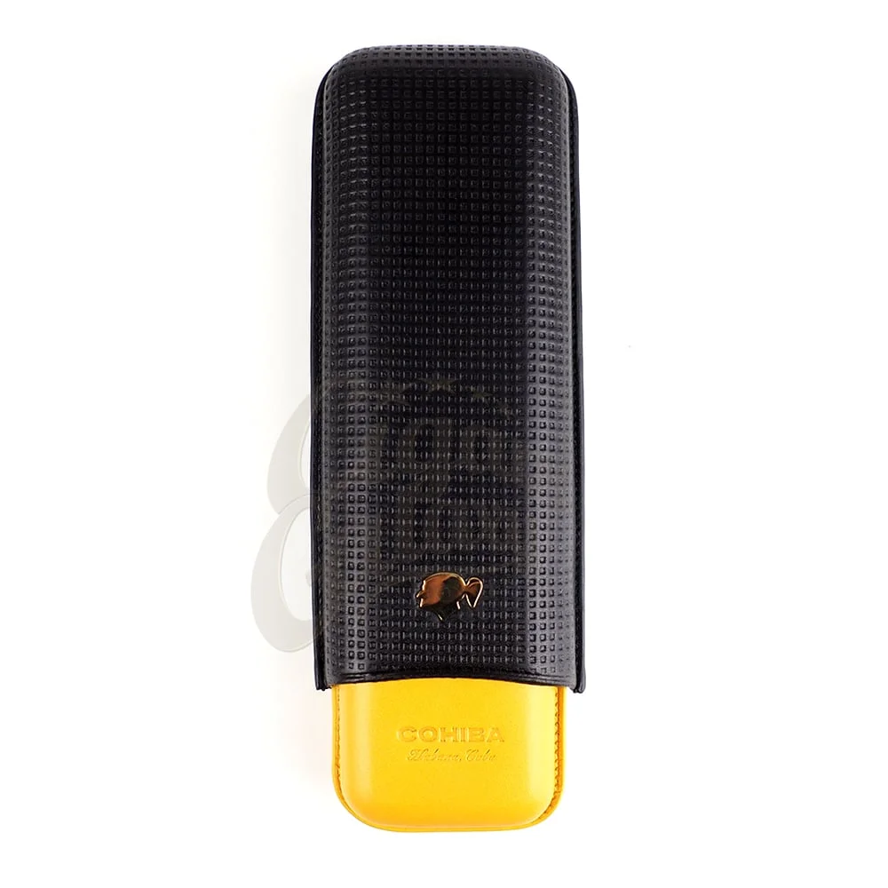 P2071590 HABANOS - Cohiba Δερμάτινη Πουροθήκη για 2 πούρα (IB047), μαύρη-κίτρινη