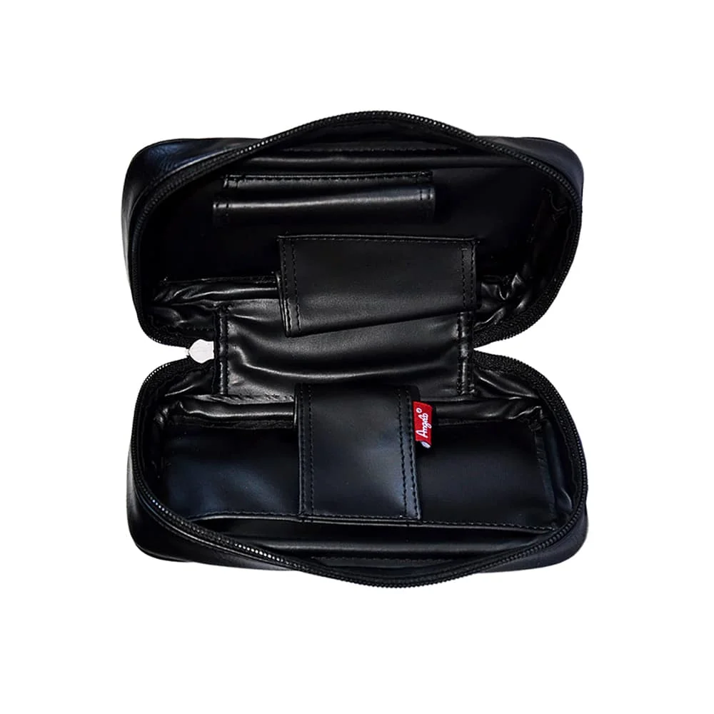 ANGELO - Μαύρη Διπλή Θήκη Πίπας από PU Leather (832130), ανοιχτή