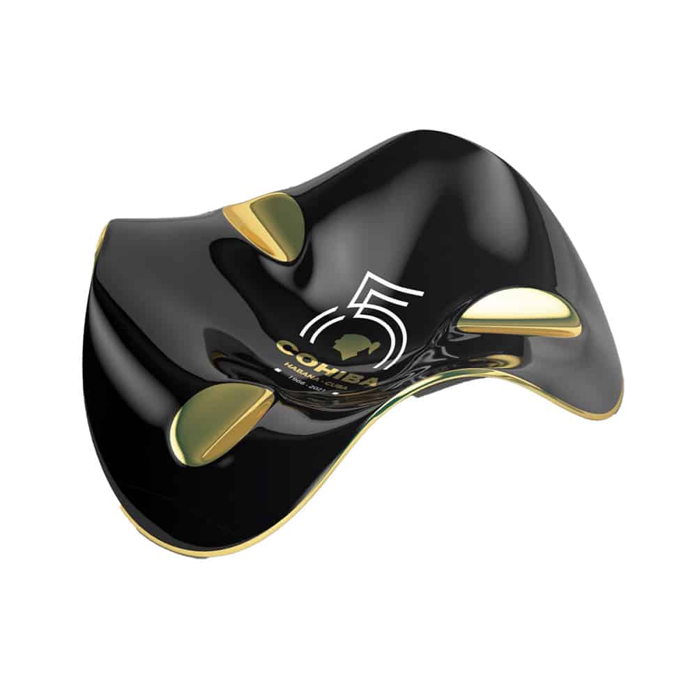 habanos 55th anniversary ashtray 3 cigars HABANOS - Cohiba 55th Anniversary Σταχτοδοχείο Πορσελάνης για 3 Πούρα (IB001), μαύρο, χρυσές λεπτομέρειες, σήμα Cohiba