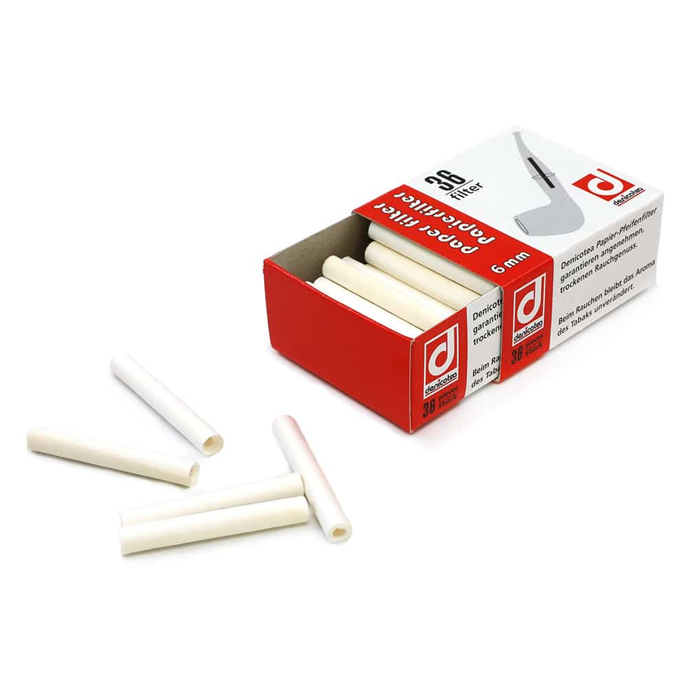 DENICOTEA - Χάρτινα Φίλτρα για Πίπα Καπνού 6mm (36τμχ), συσκευασία ανοιχτή με φιλτράκια έξω