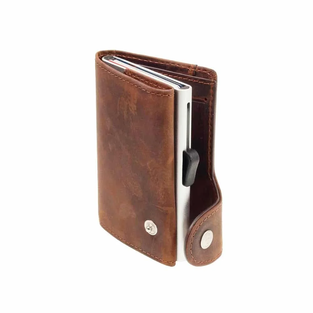 C-SECURE - Δερμάτινο Πορτοφόλι Cognac με Προστασία RFID (WCH001-2008), καφέ