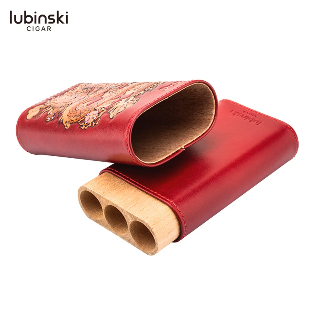 LUBINSKI - Δερμάτινη Θήκη για 3 Πούρα Red Dragon Ring 56 (50021-RD)