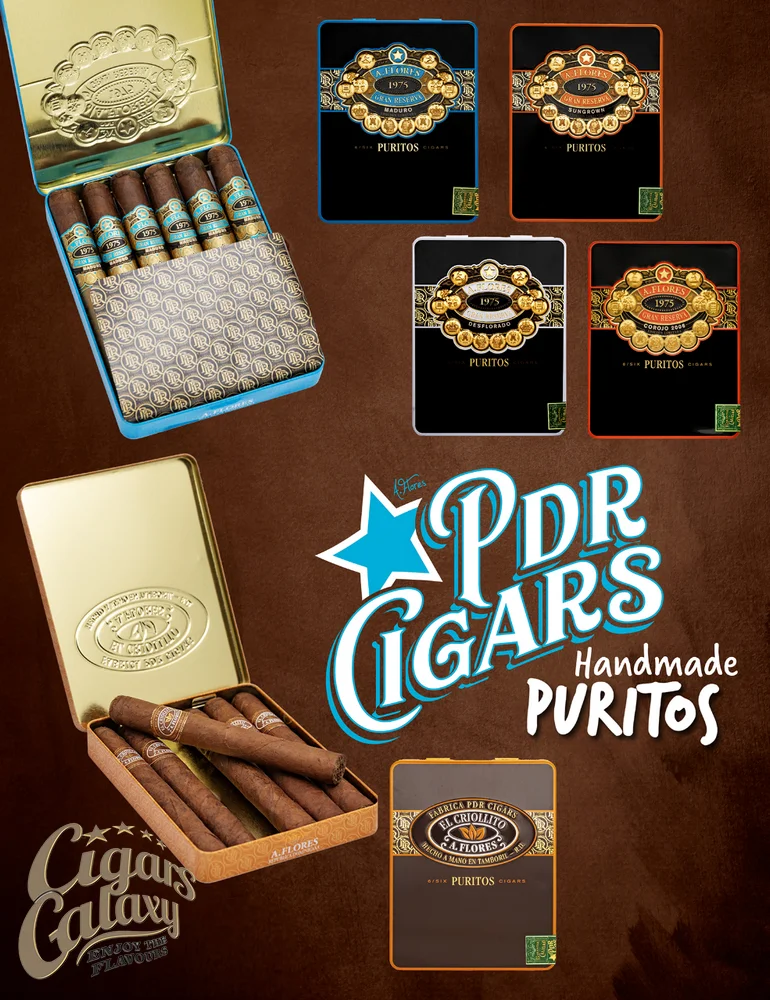 διαφημιστικό εξώφυλλο PDR - A. Flores 1975 Gran Reserva Sun Grown Puritos 6's