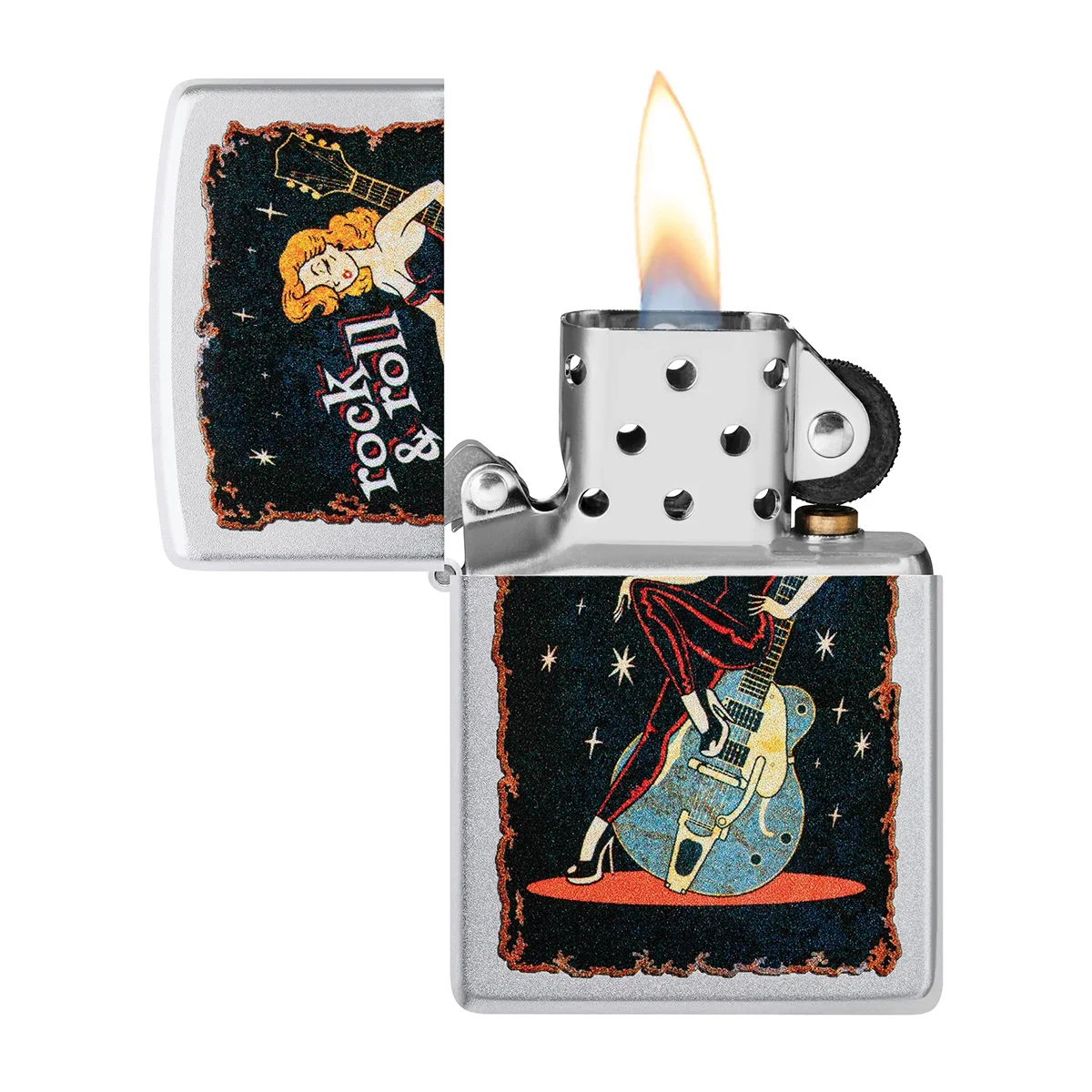 ZIPPO - Cool Chick Design Αναπτήρας ανοιχτός και αναμμένος
