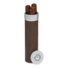 Humidor / Υγραντήρας Πούρων ταξιδιού αλουμινίου, κυλινδρικός σε ασημί χρώμα και επικάλυψη δερματίνης σε όμορφο croco σχέδιο.