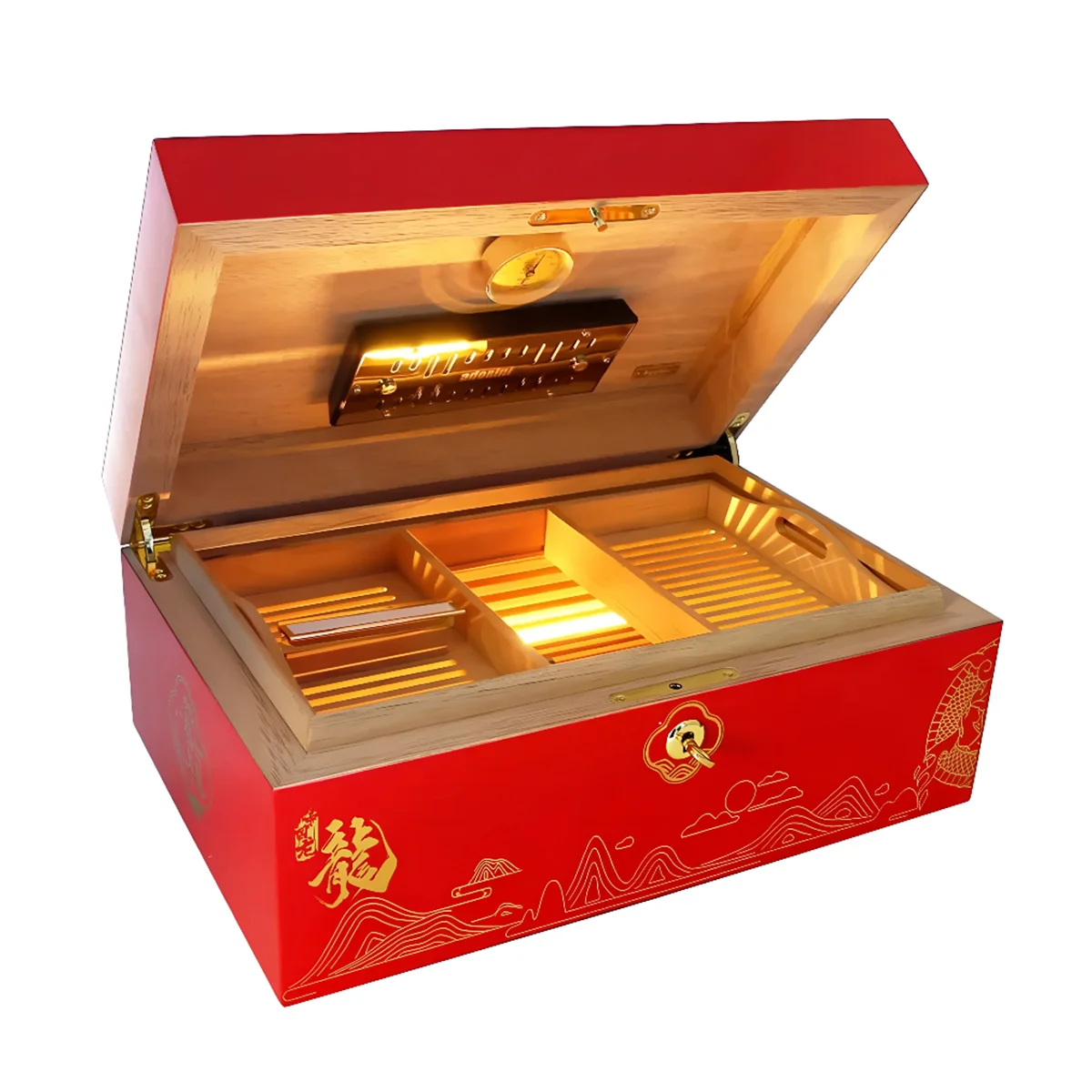 Εξαιρετικός συλλεκτικός humidor με εκλεπτυσμένο σχεδιασμό, LED φωτισμό και θύρα USB-C. Φιλοξενεί έως 150 πούρα με απόλυτη φροντίδα.