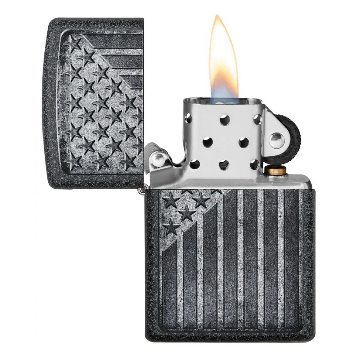 Ο Zippo Iron Stone – Stars & Stripes είναι ένας αναπτήρας με ξεχωριστή ρετρό-πατριωτική αισθητική. Φέρει την αμερικανική σημαία σε φόντο «Iron Stone».