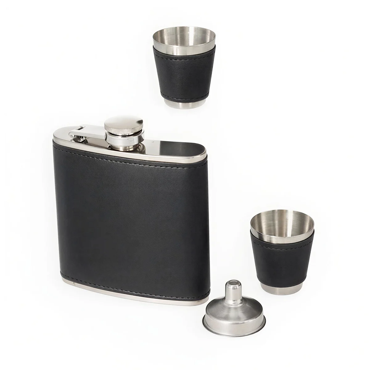 flask._491024_1 Ανοξείδωτο σετ δώρου φλασκιού της Angelo. Περιέχει: Φλασκί ποτού 177ml, 2 ποτηράκια και πρακτικό χωνί για να γεμίζετε το φλασκί.