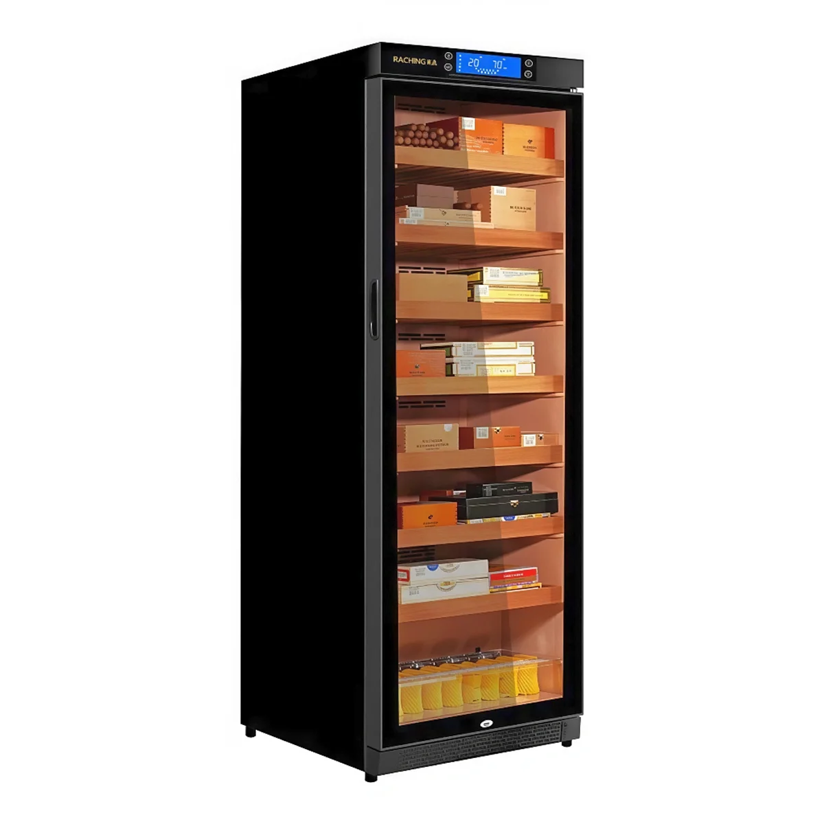 RACHING -145 Wooden Cigar Cabinet Cooler Black Το μοναδικό του σχέδιο όχι μόνο εξασφαλίζει τη διατήρηση των αγαπημένων σας πούρων, αλλά προσθέτει επίσης μια νότα κομψότητας σε οποιοδήποτε δωμάτιο.