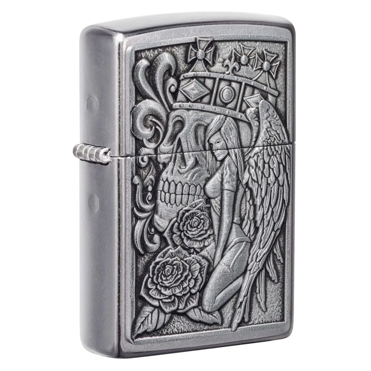 Ο Zippo Skull & Angel Emblem (49442) ξεχωρίζει με το εντυπωσιακό του σχέδιο, συνδυάζοντας gothic στοιχεία με μοντέρνα αισθητική.