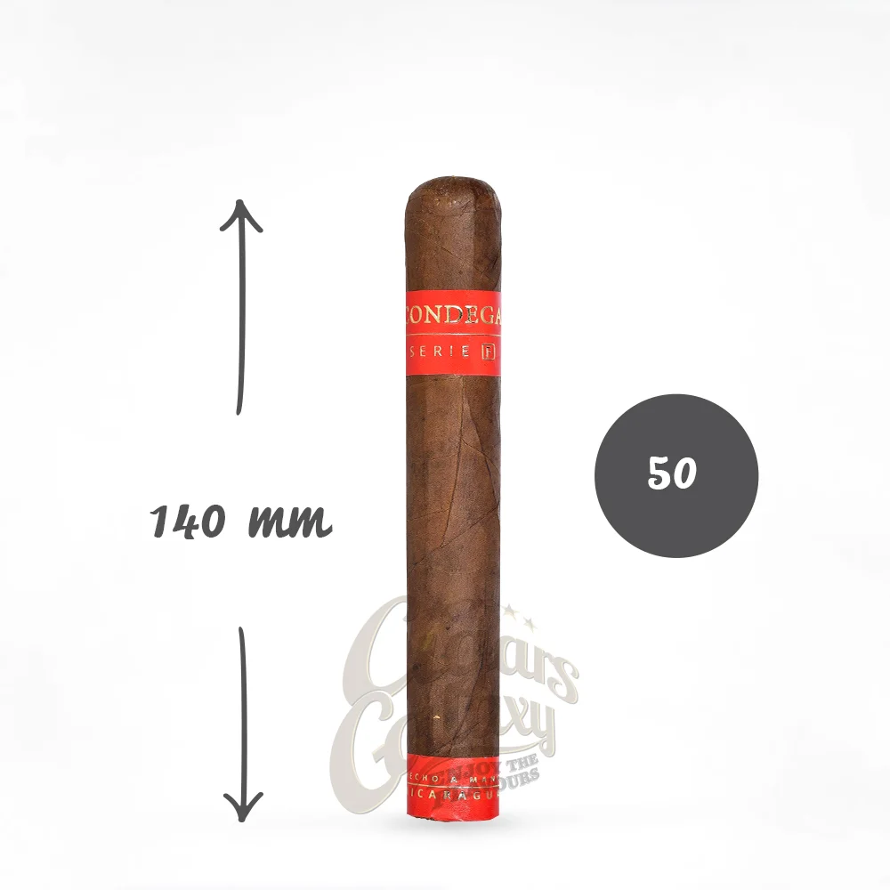 CONDEGA - Robusto Serie F - specs Τα πούρα της Serie “F” ξεχωρίζουν με μια γλυκιά γεύση κέδρου και κανέλας, τυλιγμένα σε ένα απαλό και όμορφο, πολύ χαρακτηριστικό Corojo wrapper.